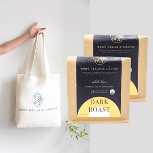 Moon Organic Coffee organic whole bean coffee plus tote bag bundle